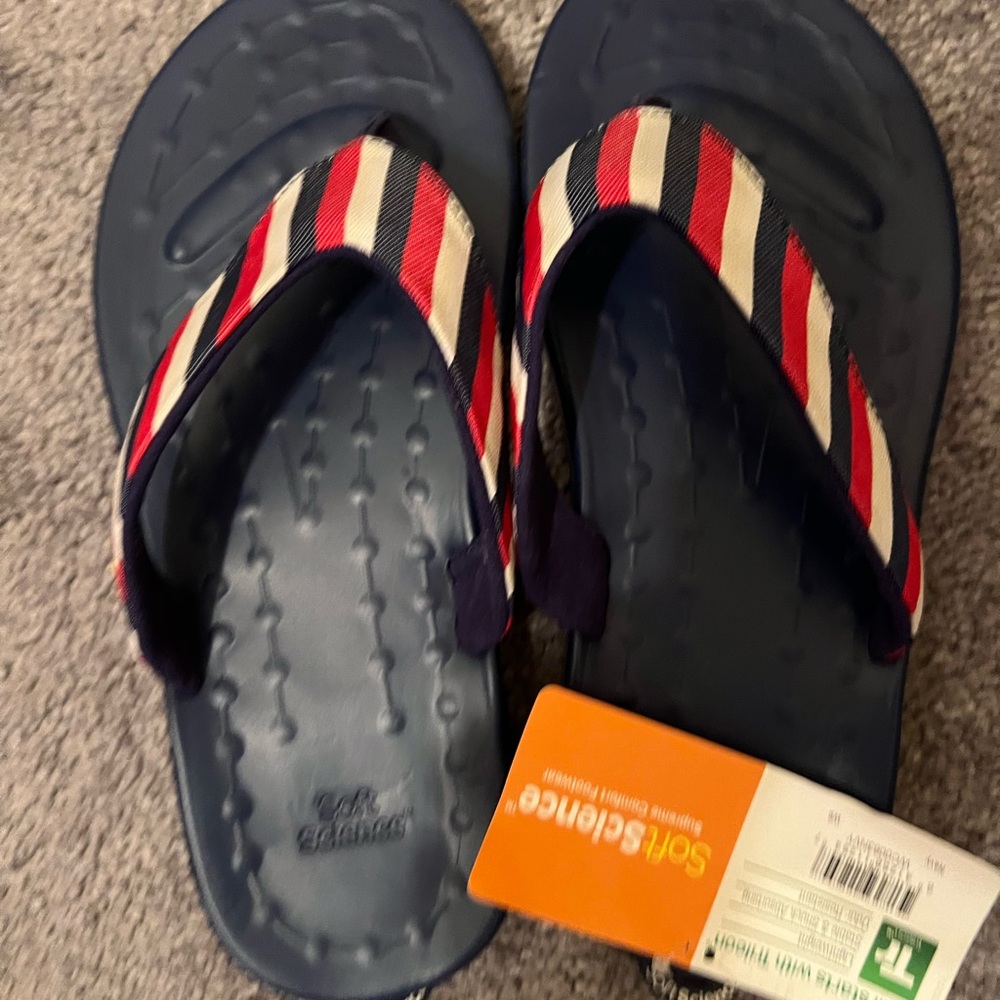 Flip Flop Thong Sandal Women's Size 8 Blue Red White Stripe Soft Science Foam